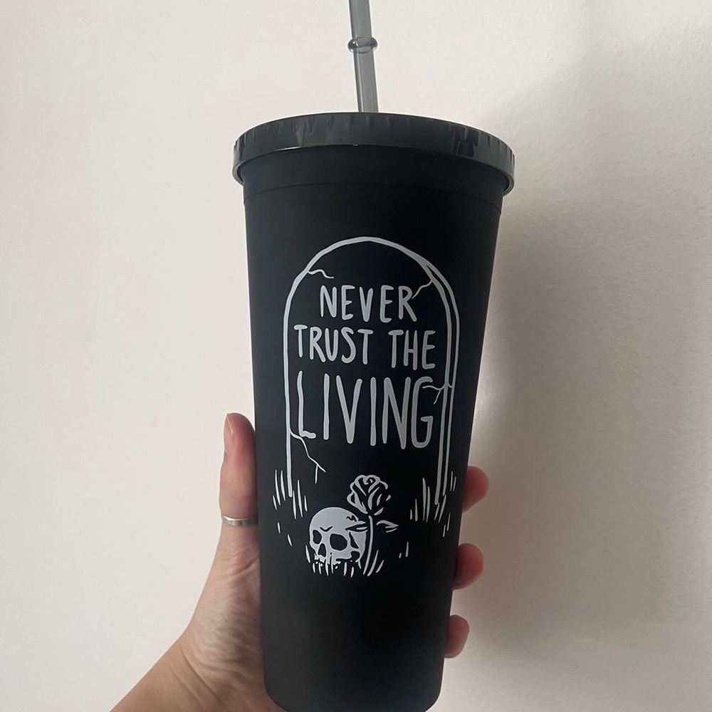 Blackcraft Never Trust the Living travel cup, in matte black. Brand New with box